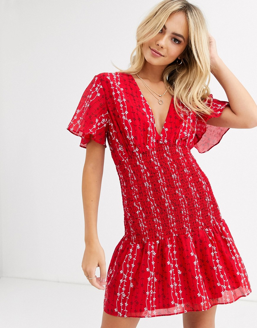 Stevie May Gracie Embroidered Short Sleeve Mini Dress In Red