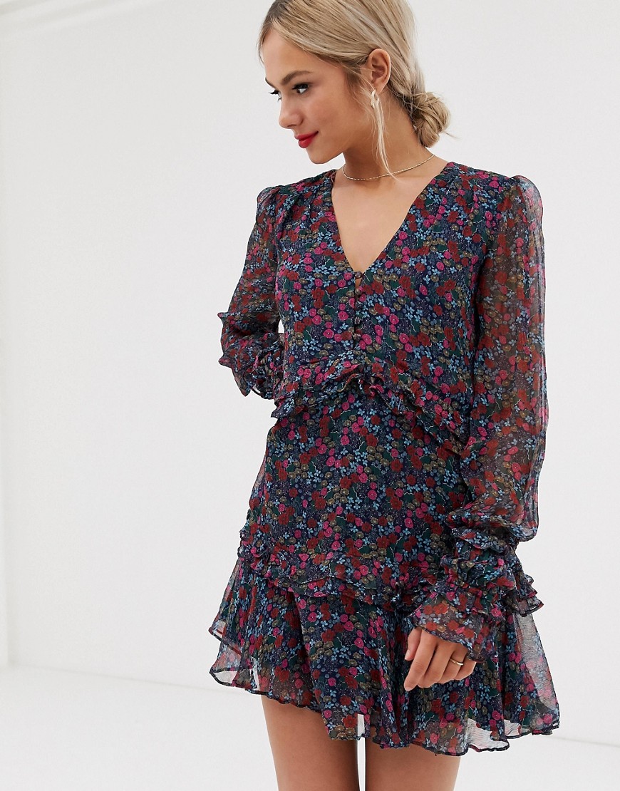 Stevie May - Mercy - Mini-jurk met lange mouwen en bloemenprint-Multi
