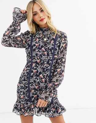 Stevie May Sadelle Long Sleeve Ruched Floral Printed Mini Dress-multi