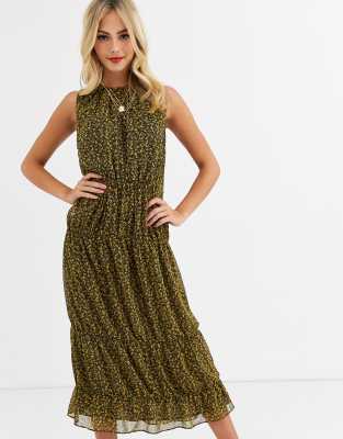 stevie may golden frill midi dress