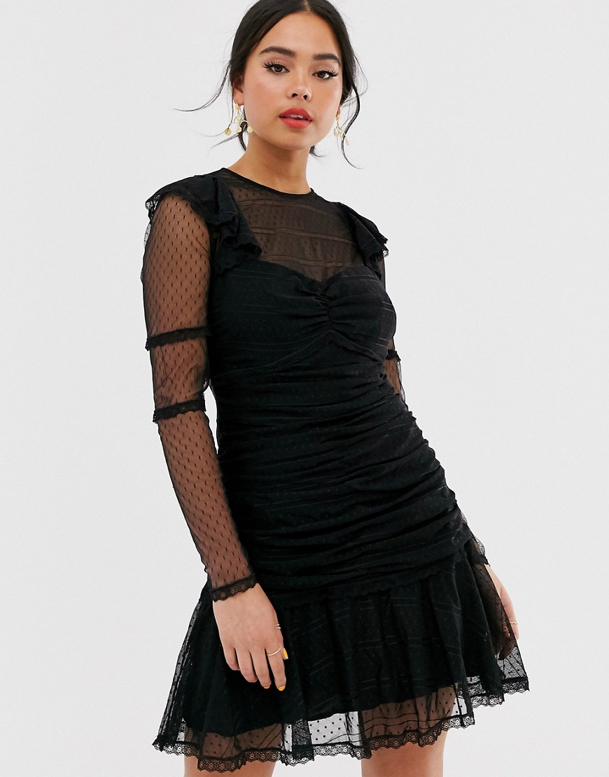Stevie May sheer glory lace mini dress-Black