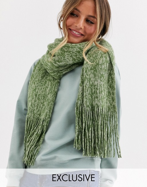 Stitch & Pieces Exclusive khaki marl scarf with tassels
