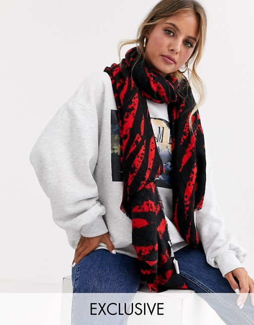 Stitch & Pieces Exclusive red tiger animal print scarf