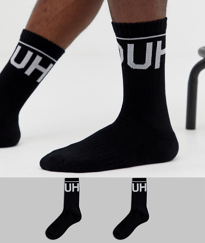 Store crew-sokker med omvendt logo i pakke med 2 i sort fra Hugo