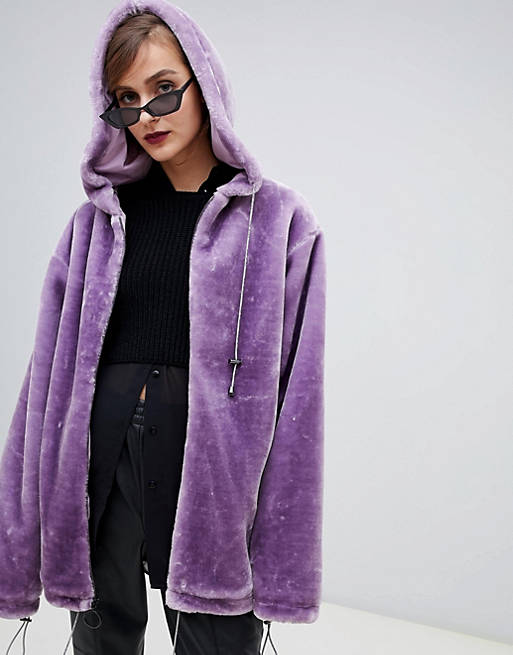 Story Of Lola Oversized Zip Front Hooded Jacket In Faux Fur | ASOS