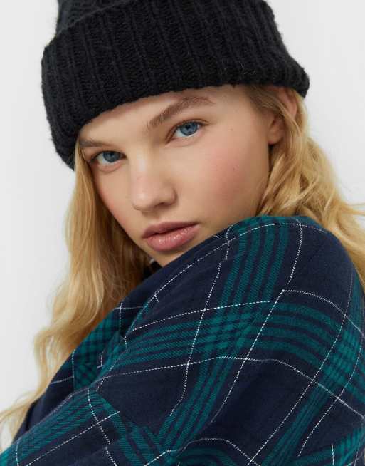 Stradiavarius – Marinblårutig skjortklänning i oversize och boyfriend-modell, 3 av 4
