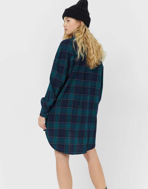 Stradiavarius oversized boyfriend shirt dress in navy check, 2 of 4