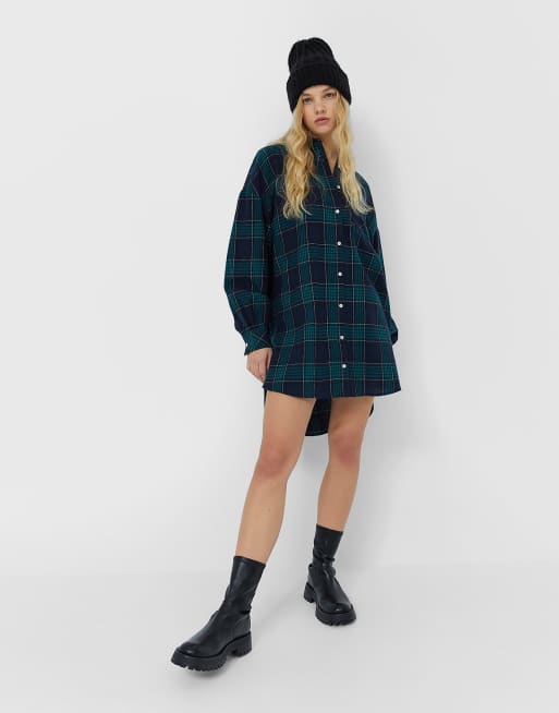 Stradiavarius oversized boyfriend shirt dress in navy check, 4 of 4