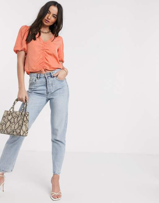 Stradiavrius ruched front top in peach, 4 of 4