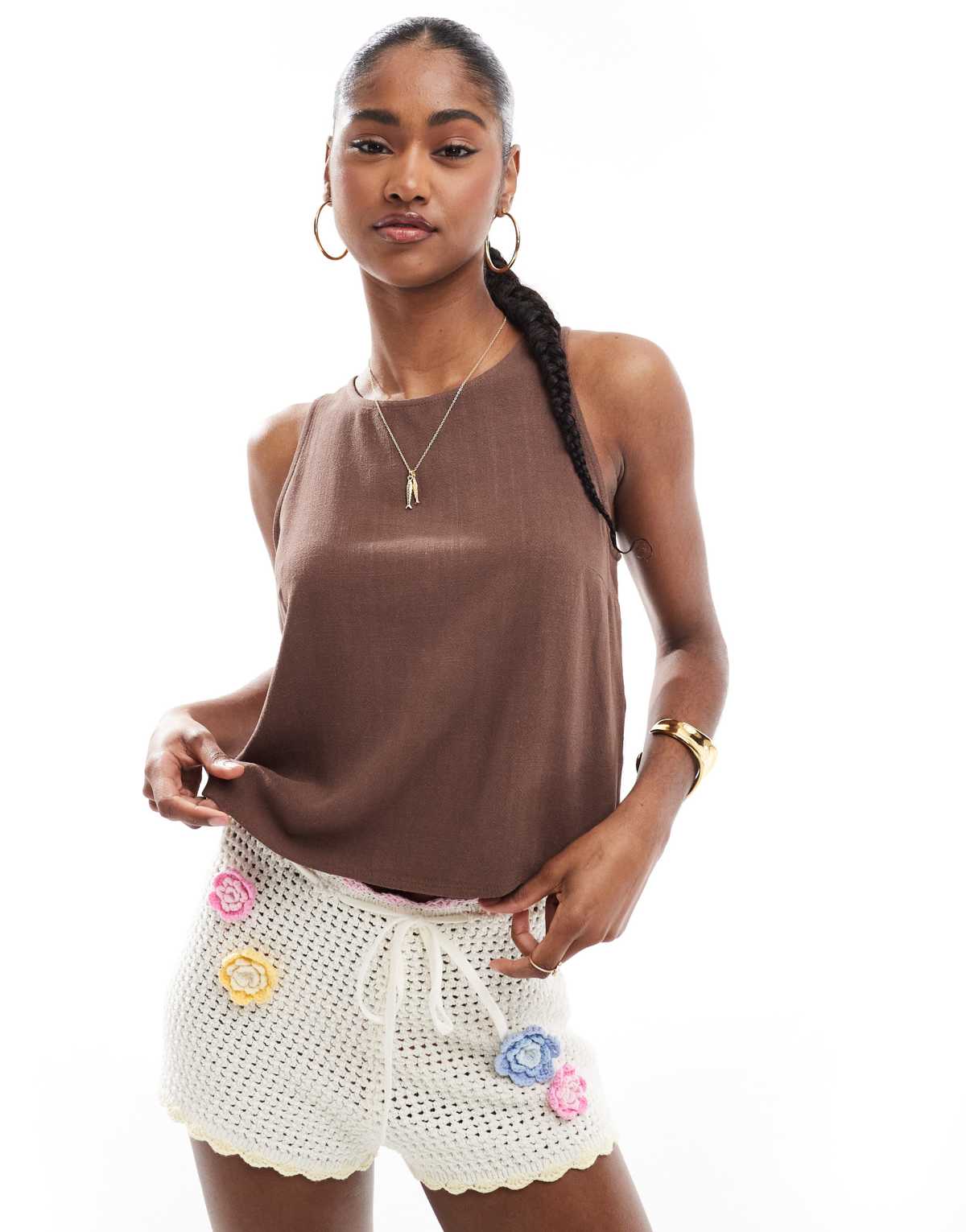 Stradiivarius relaxed rustic vest in chocolate
