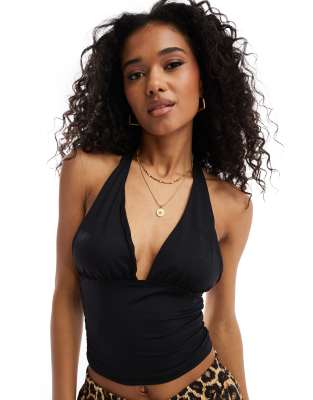 Stradivarius Stradivairius Str Polyamide Halter Top In Black