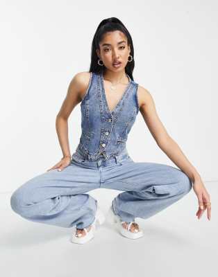 stradivarius denim jumpsuit