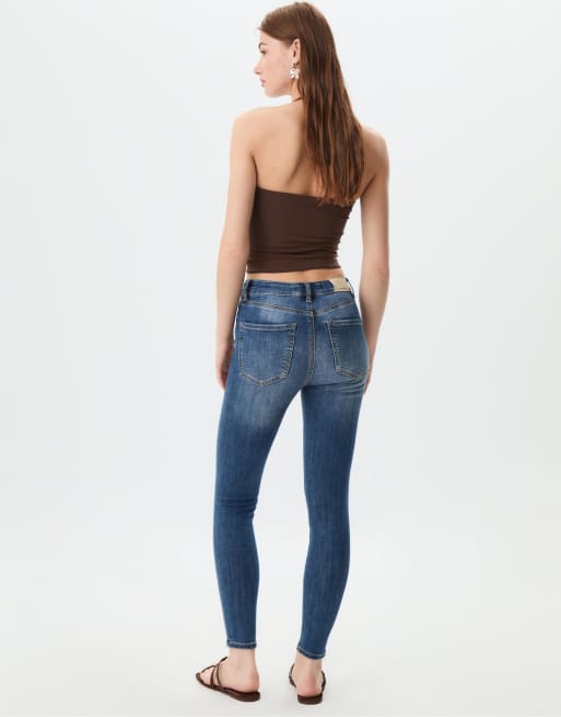 Stradivarius - 07 - Skinny jeans met normale taille in blauwe denim met wassing, 4 van 4