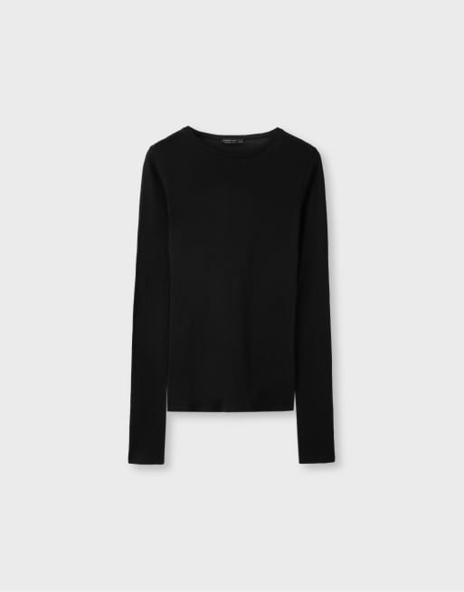 Stradivarius 100 % Baumwolle langärmeliges T-Shirt in Schwarz, 6 von 7