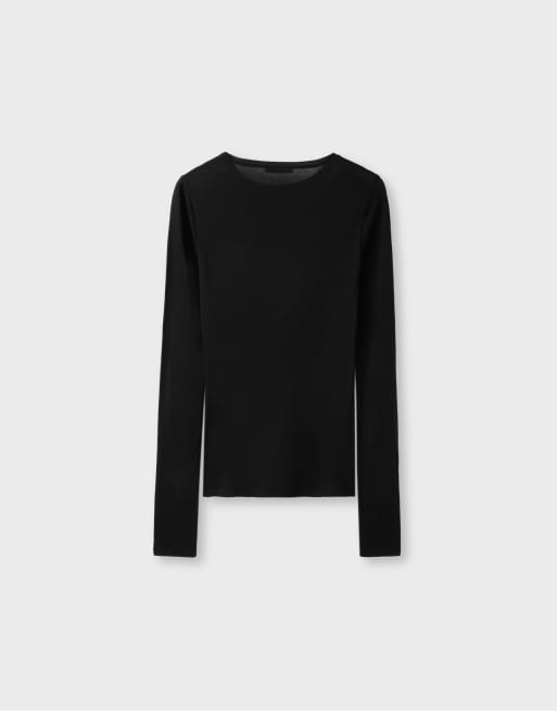 Stradivarius 100 % Baumwolle langärmeliges T-Shirt in Schwarz, 7 von 7