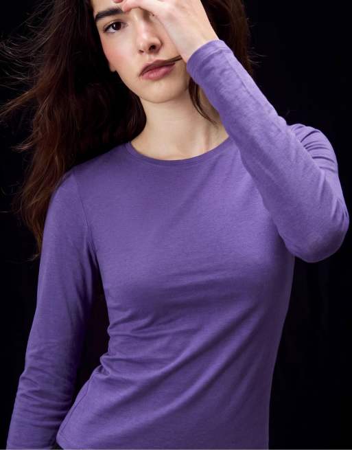 Stradivarius 100 % Baumwolle langärmliges T-Shirt in Flieder, 2 von 7