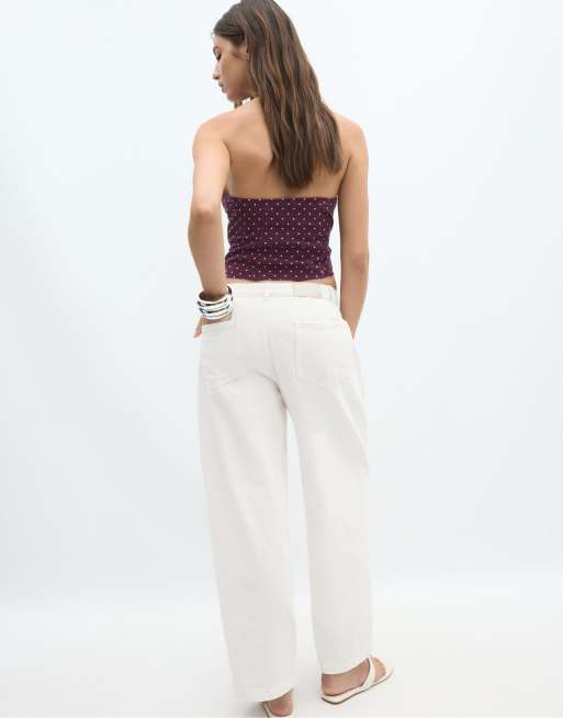 Stradivarius 100% bomulds barrel-bukser i vanilje, 3 af 4