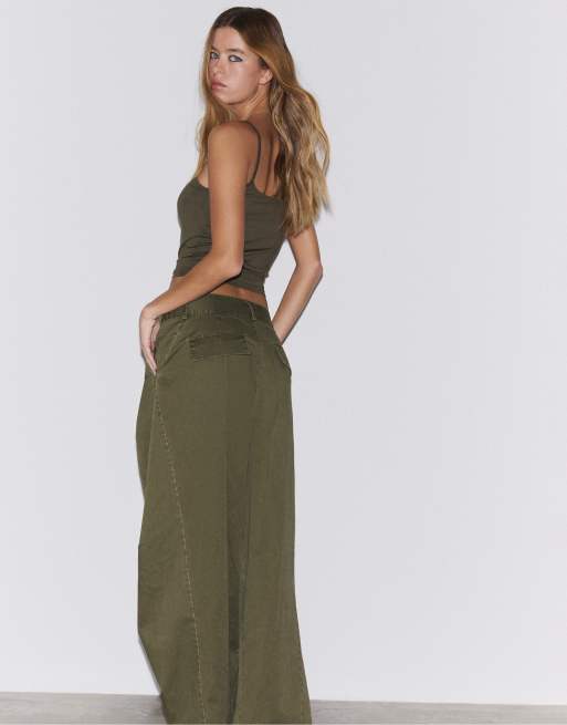 Stradivarius 100% bomull barrel-byxor i khaki, 3 av 4