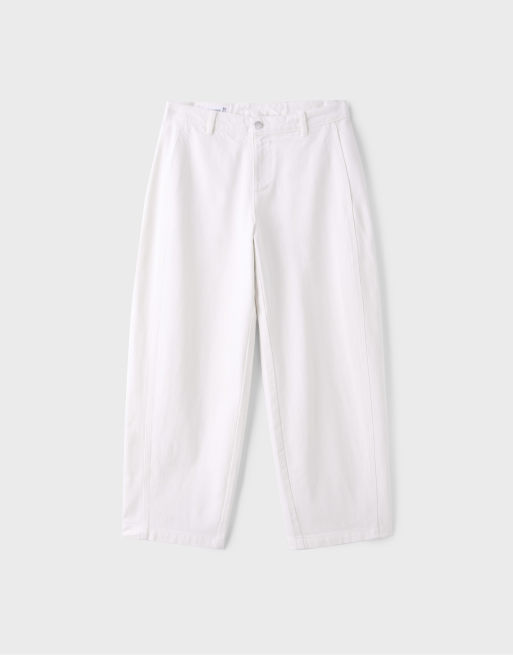 Stradivarius 100% bomull barrel-byxor i vanilj, 6 av 7