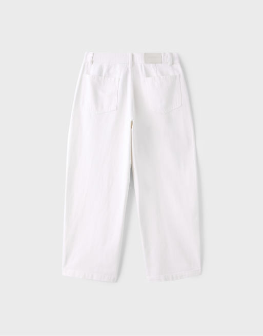 Stradivarius 100% cotton barrel trousers in vanilla, 7 of 7