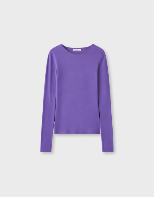 Stradivarius 100% cotton long-sleeve t-shirt in lilac, 6 of 7