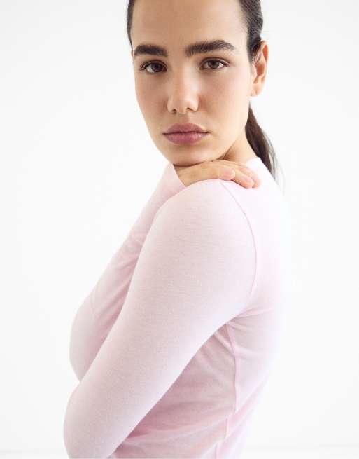 Stradivarius 100% cotton long-sleeve t-shirt in salmon pink, 4 of 7