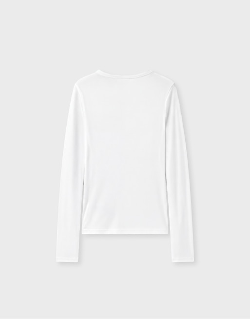 Stradivarius 100% cotton T-shirt met lange mouwen in ecru, 7 van 7