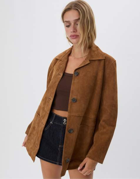 Stradivarius 100% leather jacket with pockets in brown - view 1