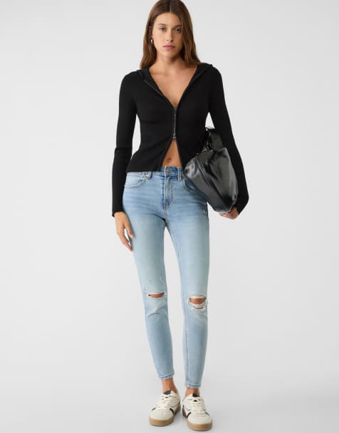 Stradivarius 1420 low waisted skinny jeans in blue denim - view 1