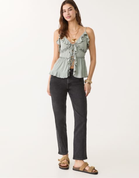 Stradivarius - 1465 - Forvaskede sorte mom-jeans i Slim Fit - view 1