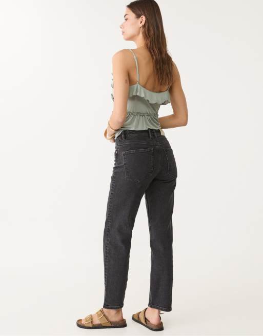 Stradivarius - 1465 - Mom jeans slim color nero slavato, 2 di 4