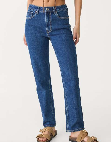 Stradivarius 1465 slim-fit mom jeans in rinse blue denim