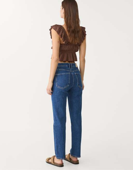 Stradivarius 1465 slim-fit mom jeans in rinse blue denim, 2 of 4