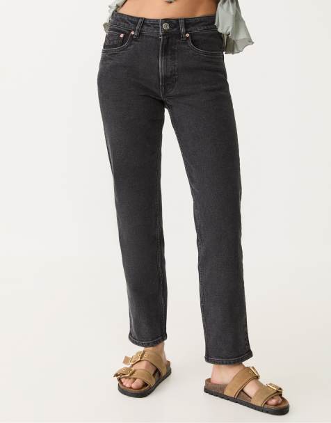 Stradivarius - 1465 - Slim-fit mom jeans in zwarte denim met wassing - view 1