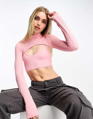 Stradivarius 2 in 1 shrug top in pink