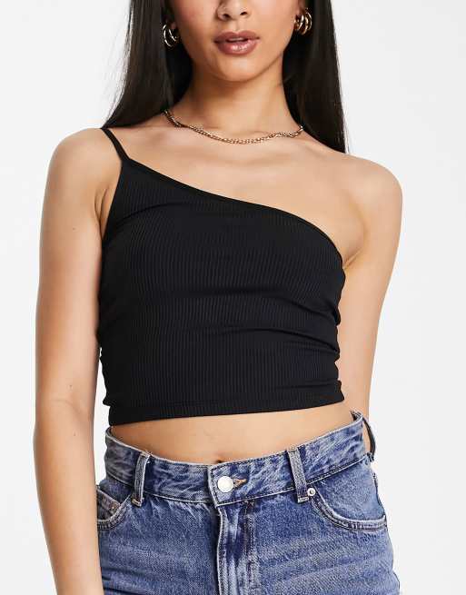 Stradivarius 2 pack 1 shoulder cami top in black and white