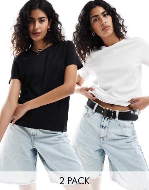 Stradivarius 2-pack basic T-shirt sin white & black