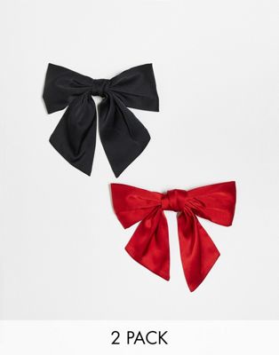Stradivarius 2 Pack Longline Hair Bows In Black And Red
