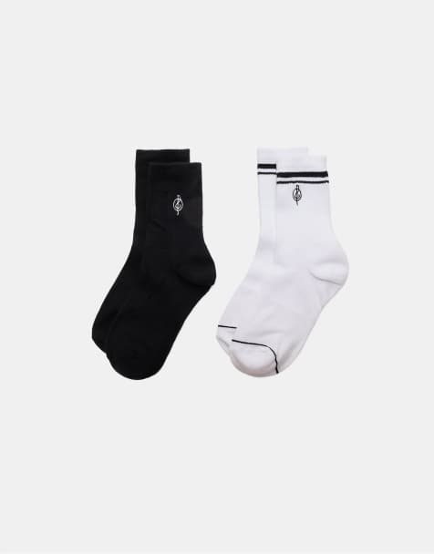 Stradivarius 2-pack of striped and embroidered socks in black - view 1