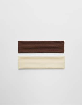 Stradivarius - 2er-Pack elastische Stirnbänder in Mittelbeige-Neutral