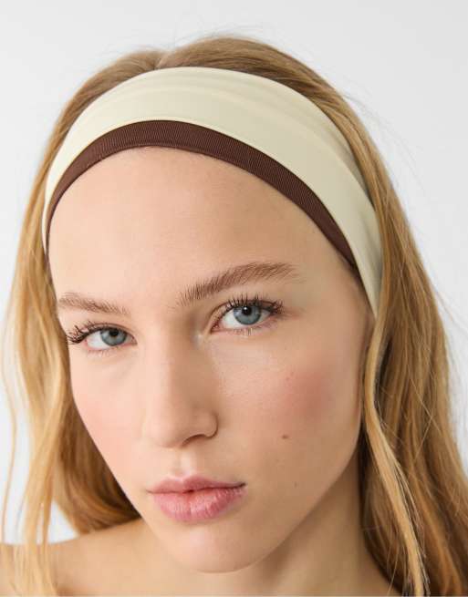 Stradivarius – 2er-Pack elastische Stirnbänder in Mittelbeige, 3 von 3