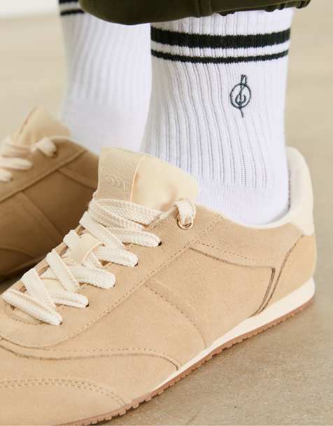 Stradivarius – 2er-Pack gestreifte und bestickte Socken in Khaki - view 1