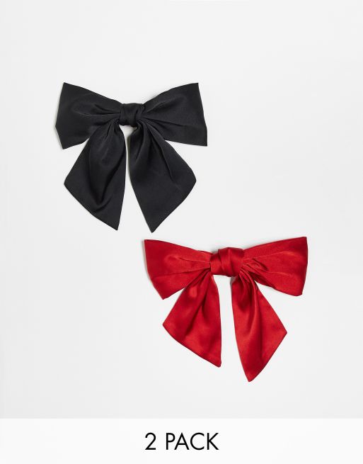 Stradivarius – 2er-Pack lang geschnittene Haarschleifen in Schwarz und Rot