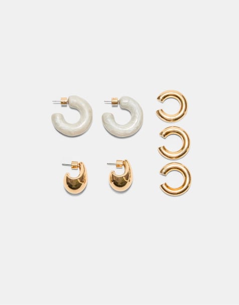 Stradivarius – 2er-Set aus goldfarbenen Ohrringen und Ohrklammern - view 1