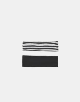 Stradivarius - 2er-Set elastische Stirnbänder in Schwarz