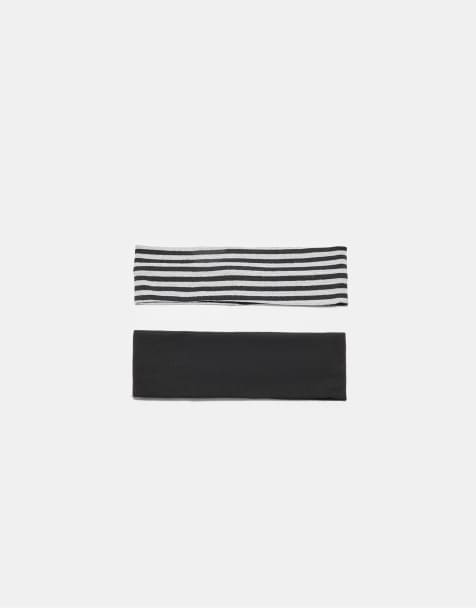 Stradivarius – 2er-Set elastische Stirnbänder in Schwarz - view 1