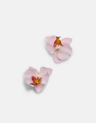 Stradivarius - 2er-Set Haarklammern in Hellrosa mit Orchideendesign