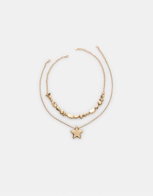 Stradivarius - 2er-Set Halsketten in Gold mit Herzdetail und Anhänger-Gelb