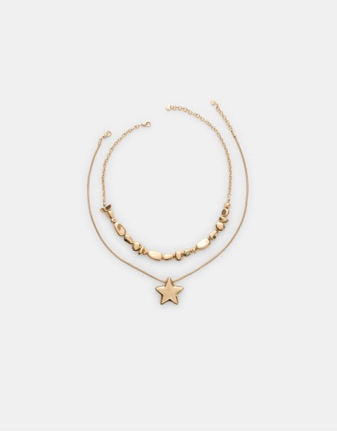 Stradivarius – 2er-Set Halsketten in Gold mit Herzdetail und Anhänger - view 1