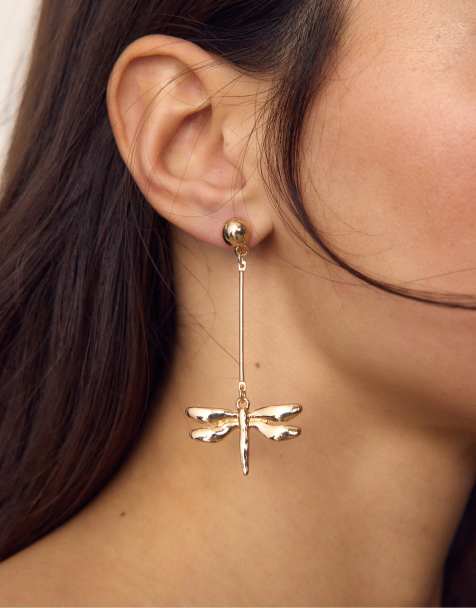 Stradivarius – 2er-Set Hängeohrringe in Gold-Optik mit Gartenmotiv - view 1